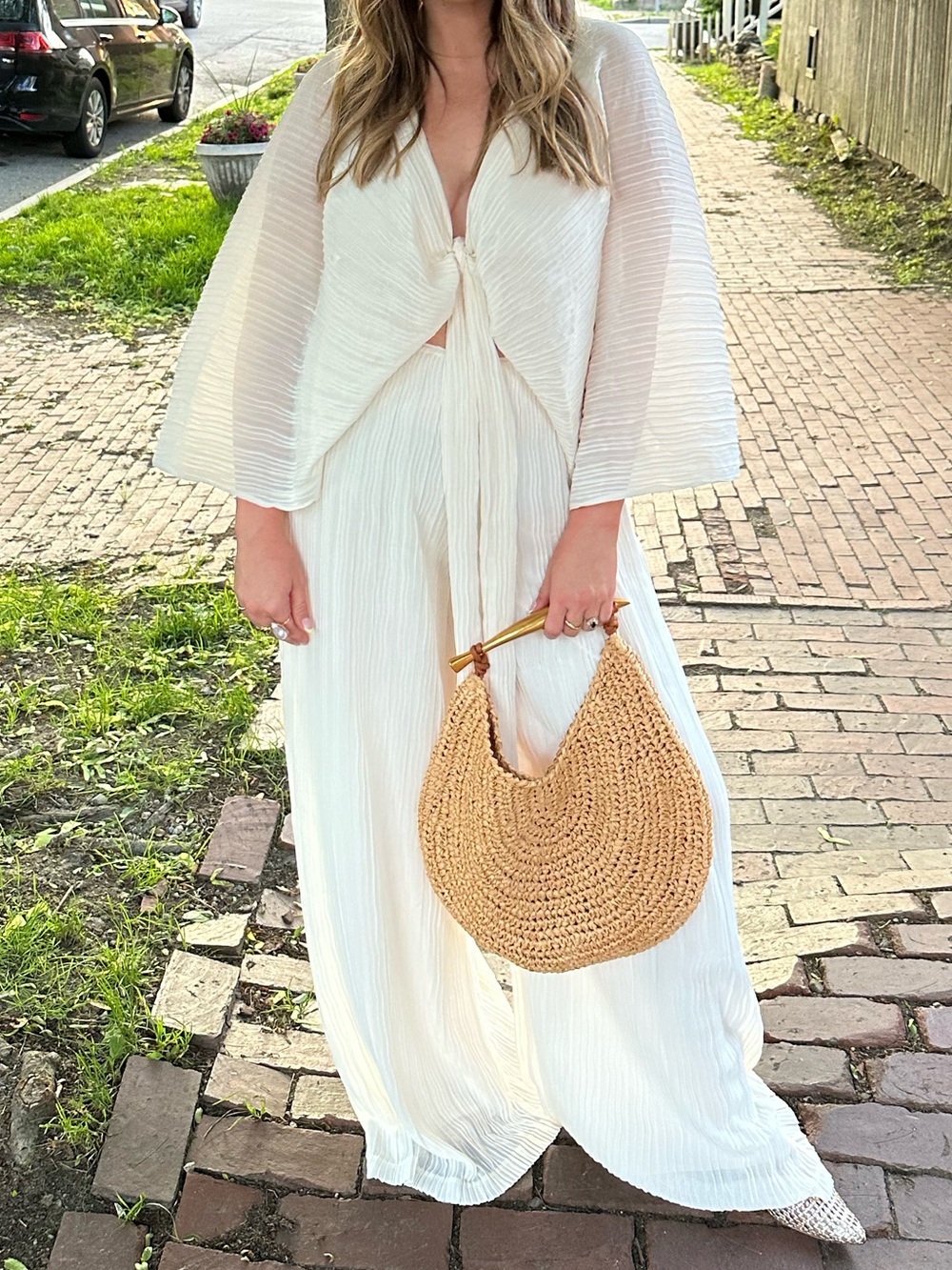 Lulu’s white pleated bridal matching set